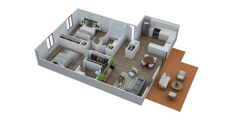 Floor plan for 2 beds, 2 baths, 1163 sqft